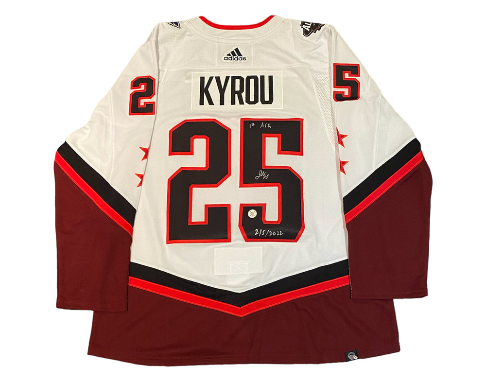 Maillot Adidas blanc des Blues de St. Louis du Match des étoiles 2022 autographié par Jordan Kyrou avec inscription