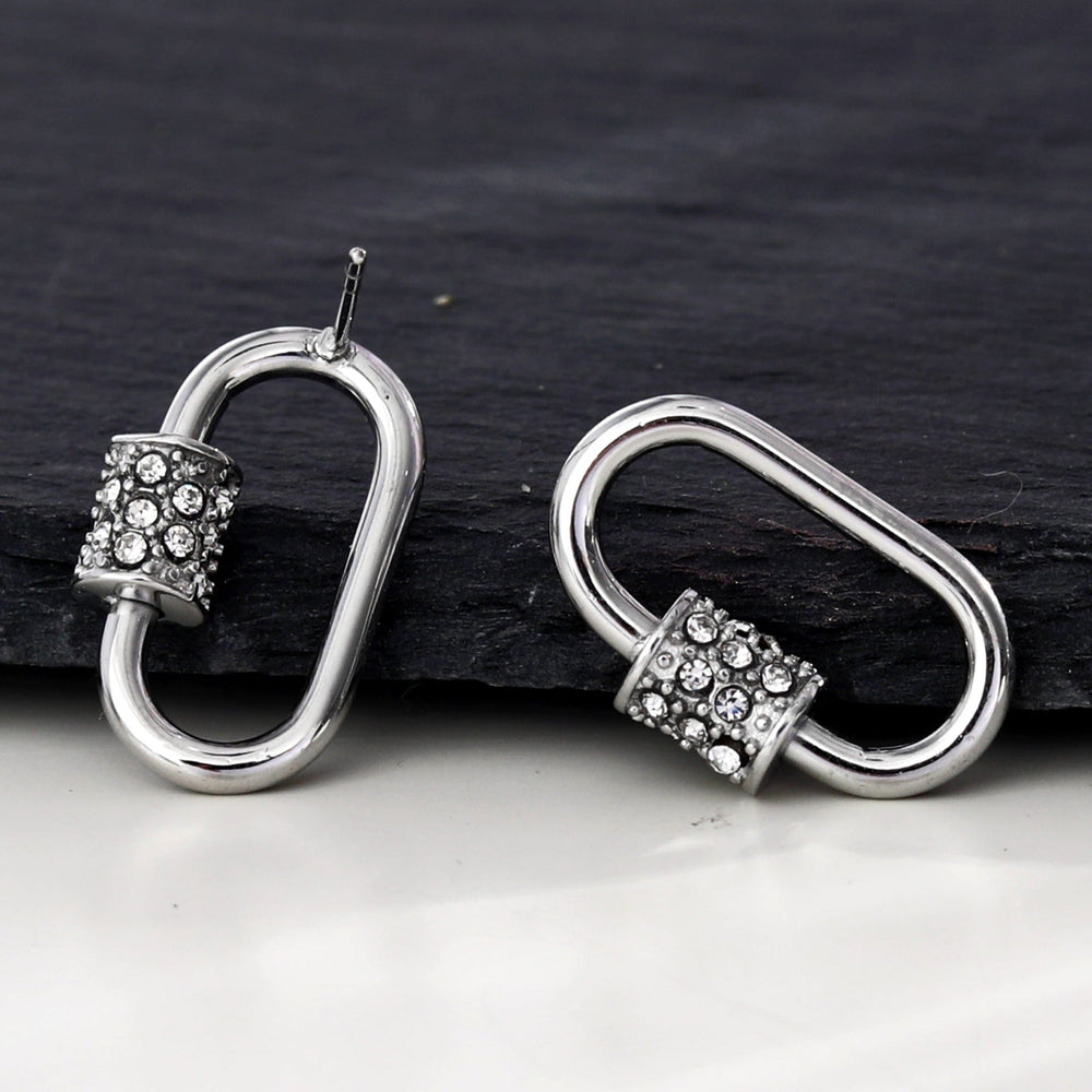 Boucles d'oreilles mousqueton LENNON argentées avec zircone pavée