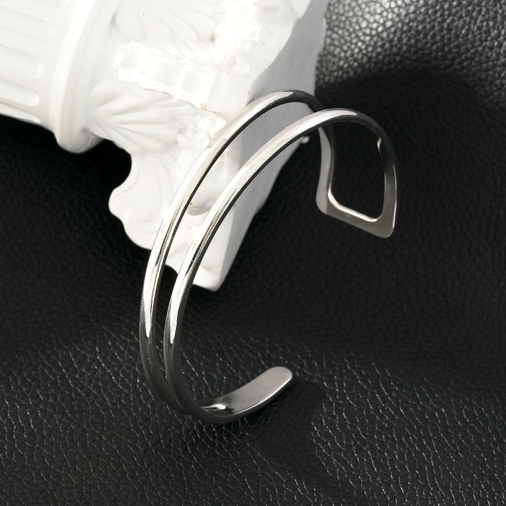 LILIANNA : Bracelet à double anneau chic minimaliste en or blanc argenté