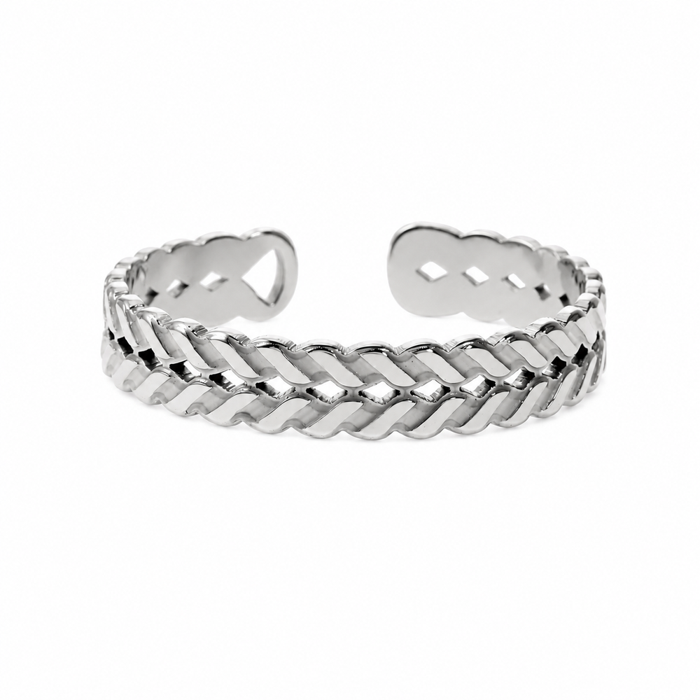 LUCAS Argent (Or Blanc) : Bague texturée à double chevrons superposés