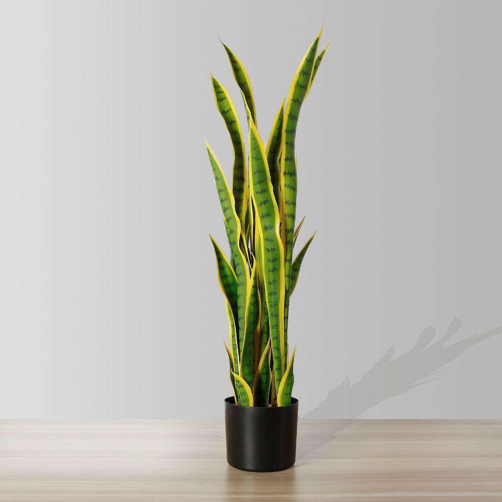 Plante artificielle Luna Sansevieria Jaune et Vert en pot (Plusieurs tailles)