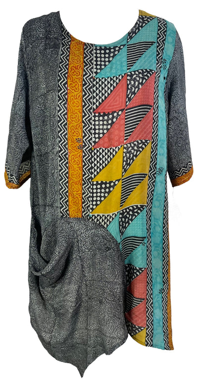 PRC6546 Robe tunique en pure soie Avatar avec poche intégrée