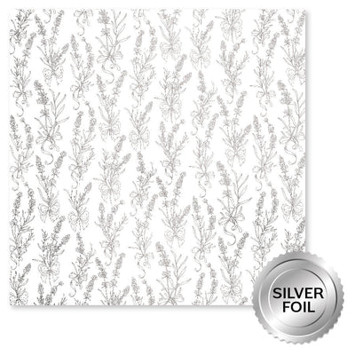 Papier Argenté Feuille Lavande & Roses B 12x12 (Paquet en Vrac 6 pièces) 32250