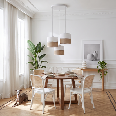 LINOBIANCO Suspension 3 Lumières avec Abat-Jour en Lin et Jute pour Salle à Manger, Cuisine et Salon