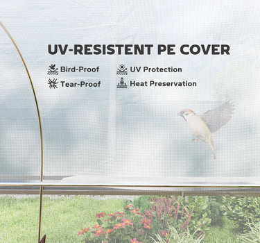 Outsunny 19.5' x 10' x 6.6' Tunnel Greenhouse Outdoor Green House with Roll-up Mesh Sidewalls, Mesh Door, Galvanized Steel, White