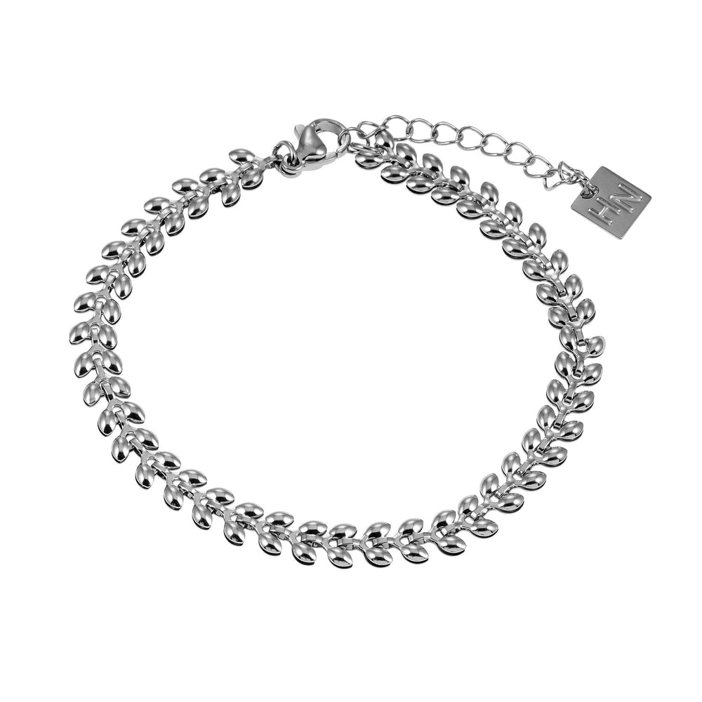 MAGDA Argent (Or Blanc) : Bracelet Audacieux à Motif Feuillagé