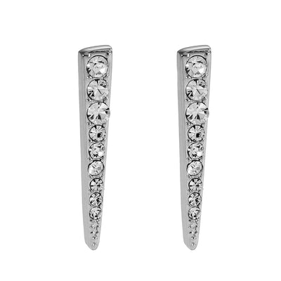 MAGNOLIA White Gold (Silver Toned): Minimalist Pavé Zirconia Embedded Bar Stud Earrings