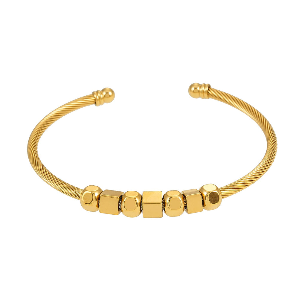 Style MALDONA : Bracelet chic industriel avec perles rondes et carrées en or
