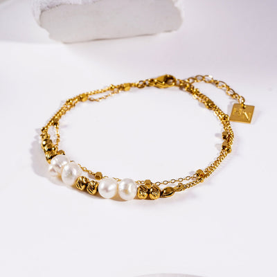 MARENTA Gold: Gilded Harmony Chain Bracelet with Gold Beads and Freshwater Pearls