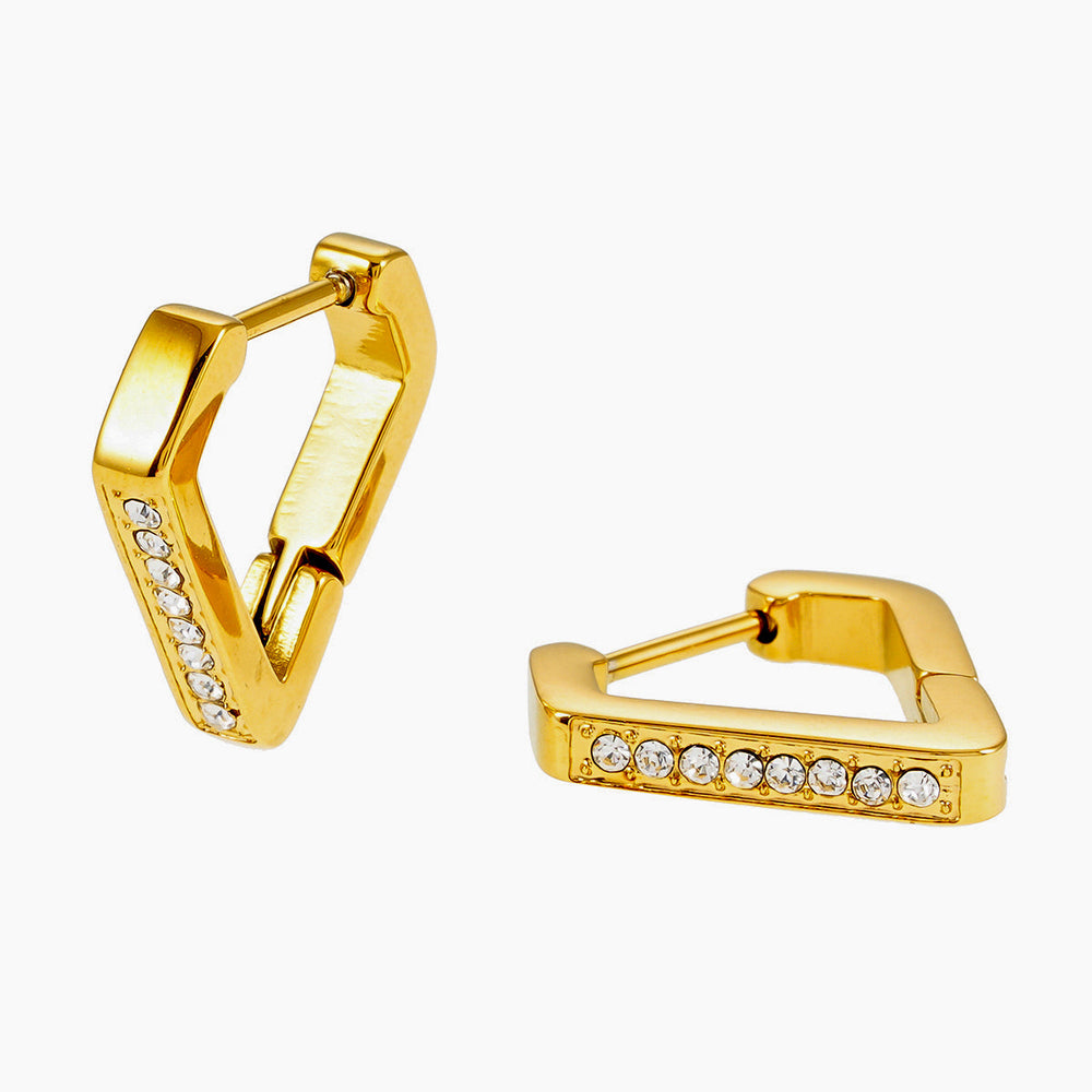 MARIETTA Gold: Triangle Shaped Mini Hoop Earrings with Pavé Zirconia