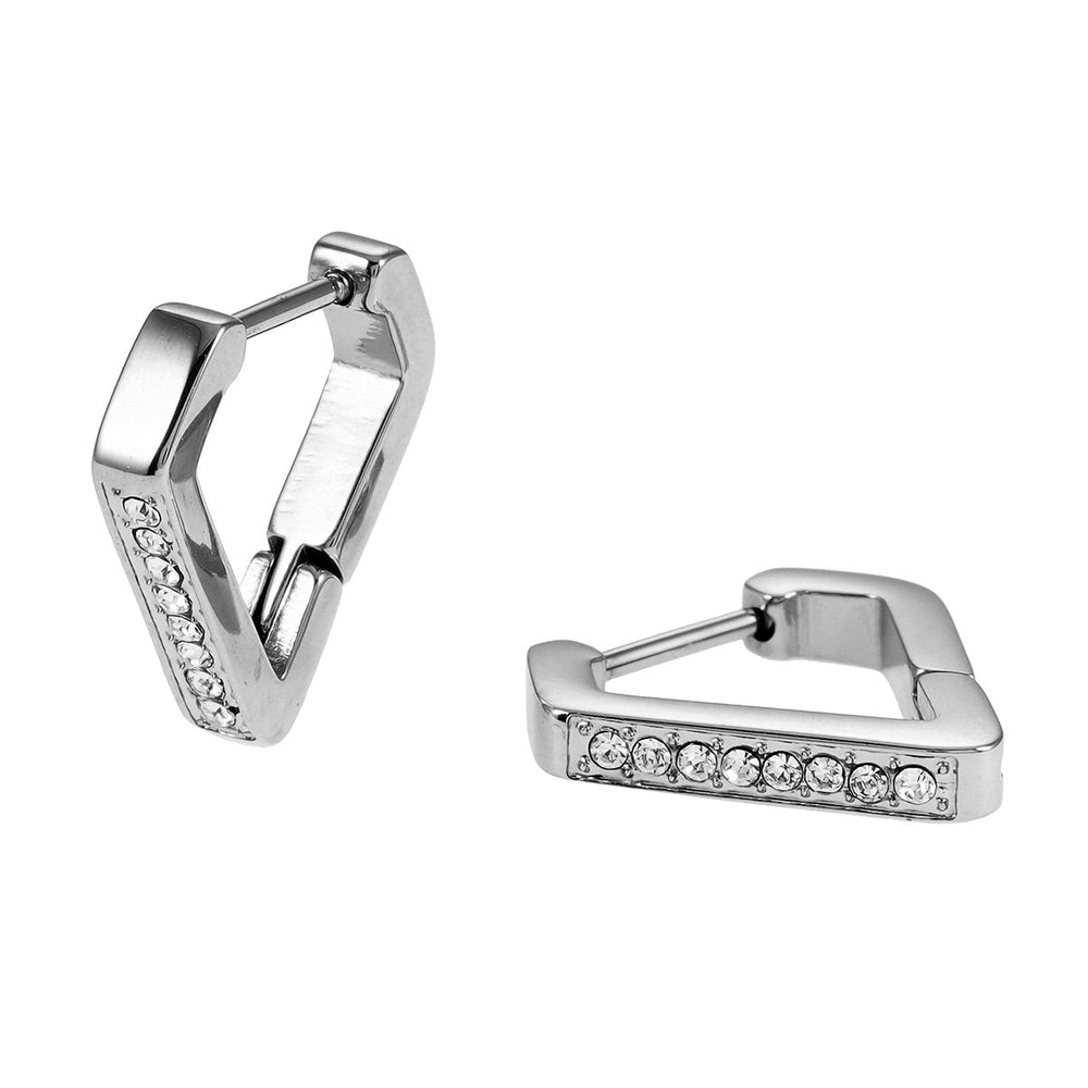 MARIETTA Or Blanc (Ton Argenté) : Mini Créoles Triangles avec Pavé de Zirconia
