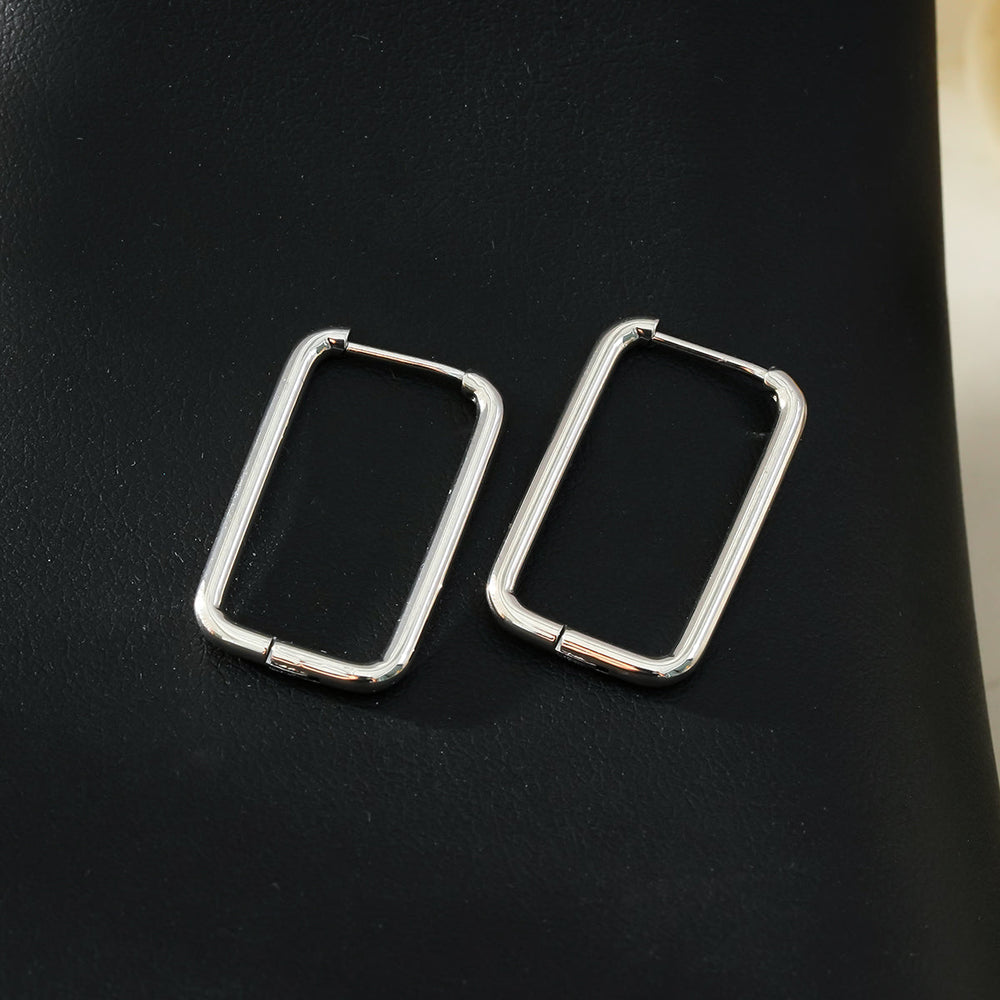 MAZUNTA Argent (Or Blanc) : Créoles Rectangulaires - Une Touche Audacieuse d'Élégance Classique