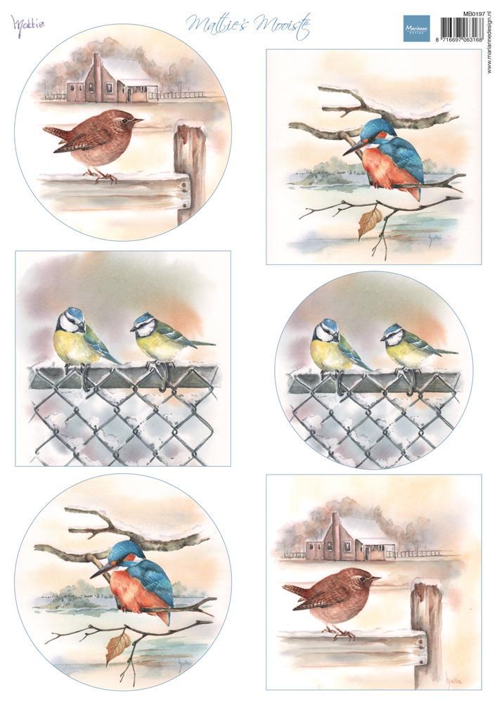 Marianne Design Feuille à découper A4 - Mattie's Mooiste Oiseaux en hiver