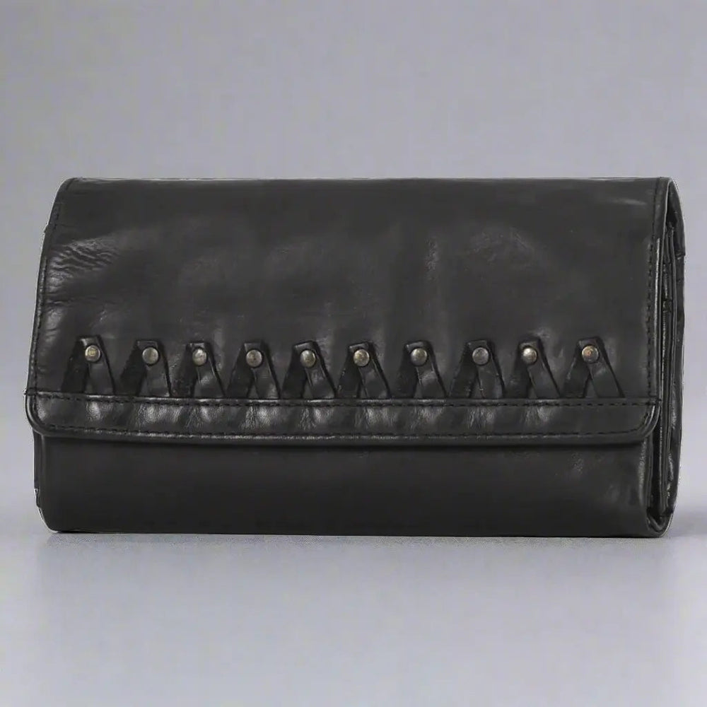 Portefeuille en cuir femme MET à fermeture aimantée et triple volet