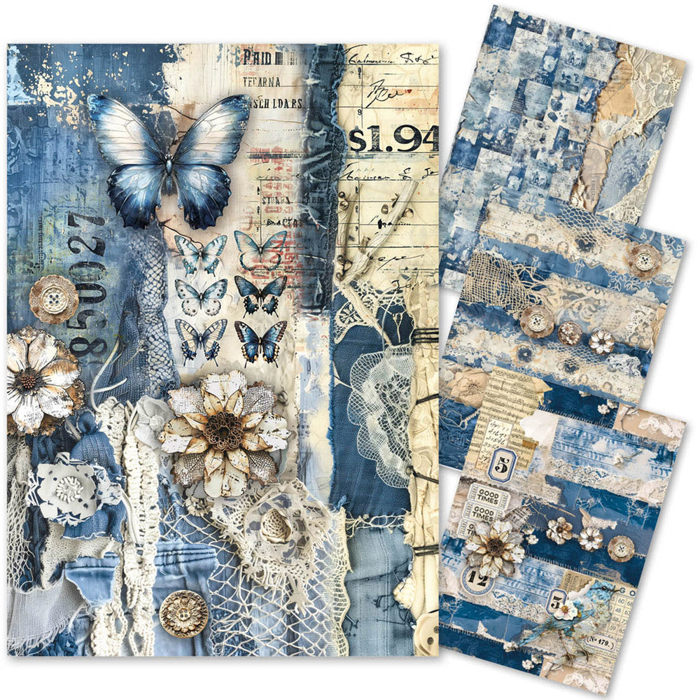 Mixed Media Rice Paper A4 Set 4/Pkg Urban Blue Denim — Ecstasy Crafts