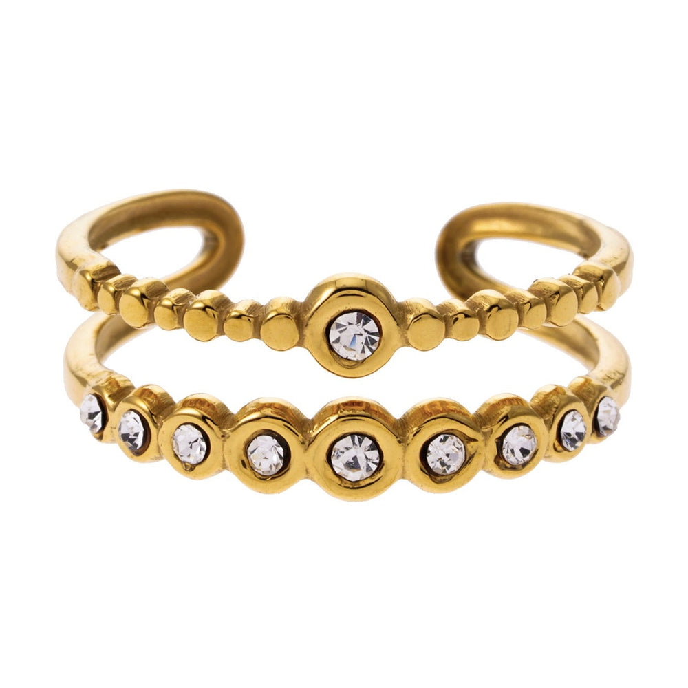 Bague MILADIA : double empilement orné de zirconiums et de perles