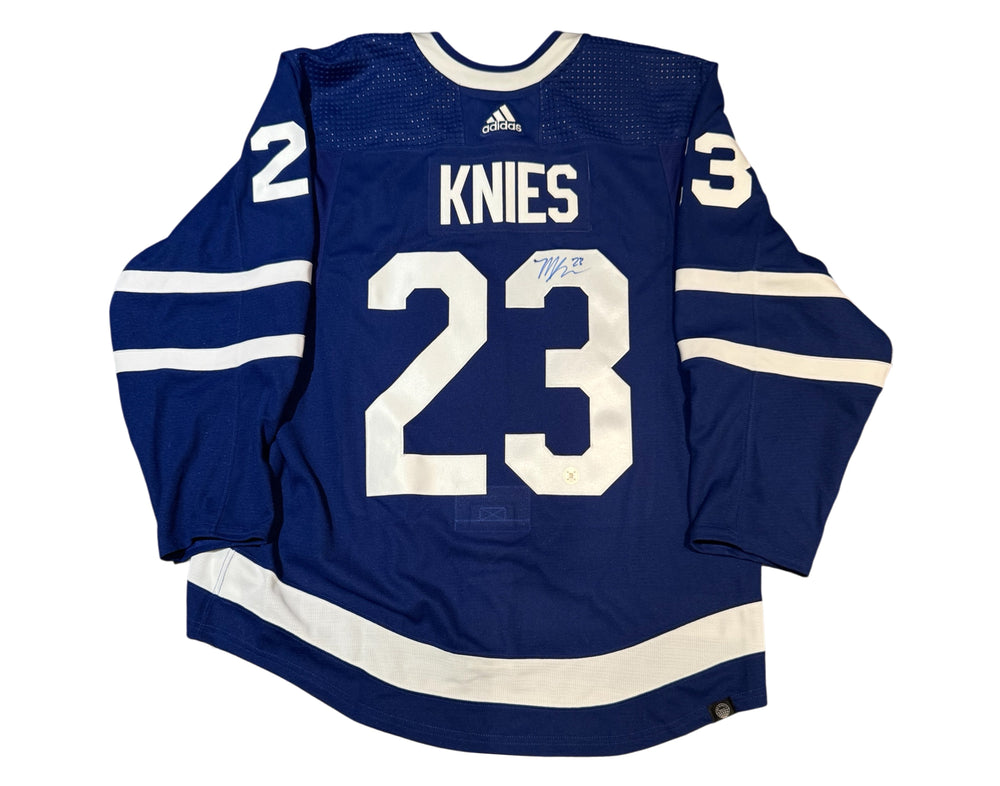 Maillot Adidas Pro bleu domicile des Maple Leafs de Toronto, signé par Matthew Knies