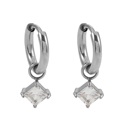 MORANDI Or Blanc (Ton Argenté) : Créoles d'Inspiration Vintage avec Charms Amovibles en Moissanite