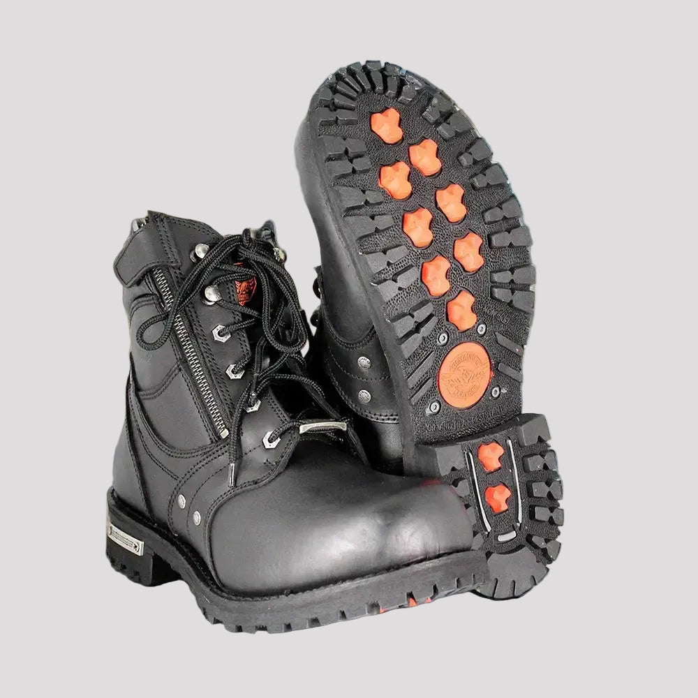 Bottes de moto Milwaukee Leather 6" pour hommes à lacets et fermeture éclair latérale