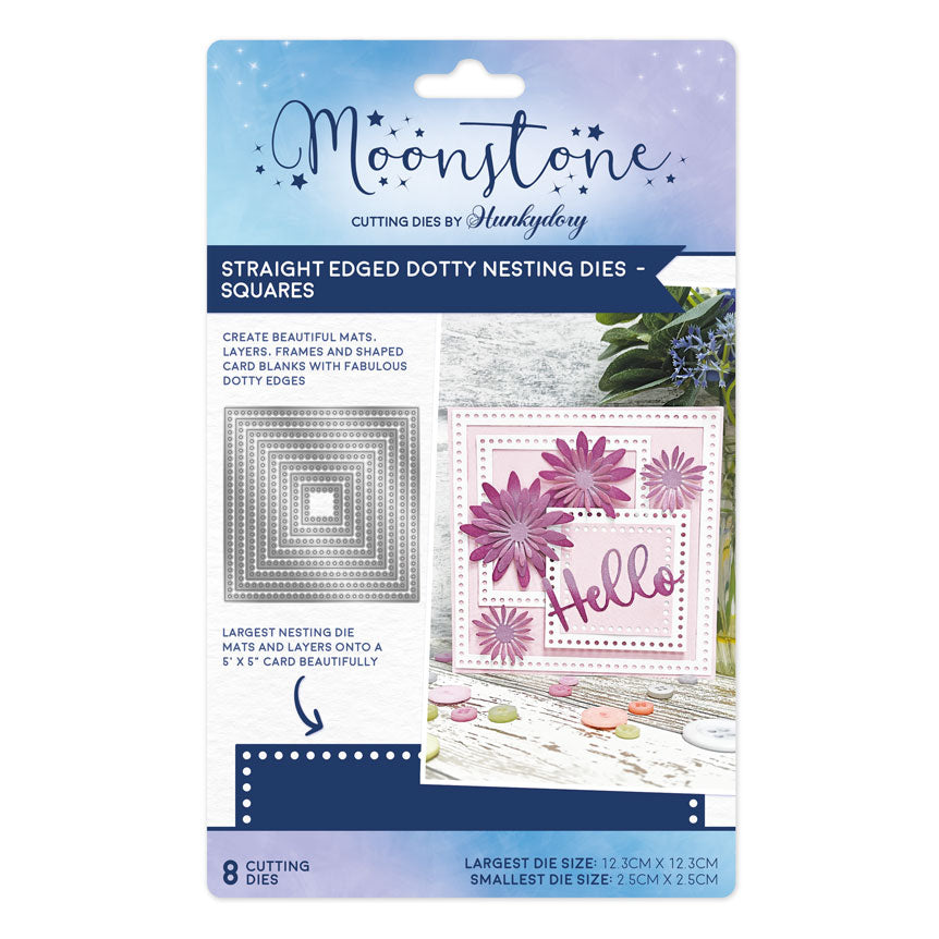 Dies de découpe Moonstone - Embellissements à bords droits, motifs pois - Carrés