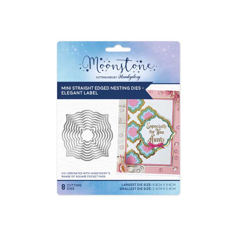 Moonstone Dies - Mini Matrices de découpe emboîtables à bords droits - Étiquette élégante