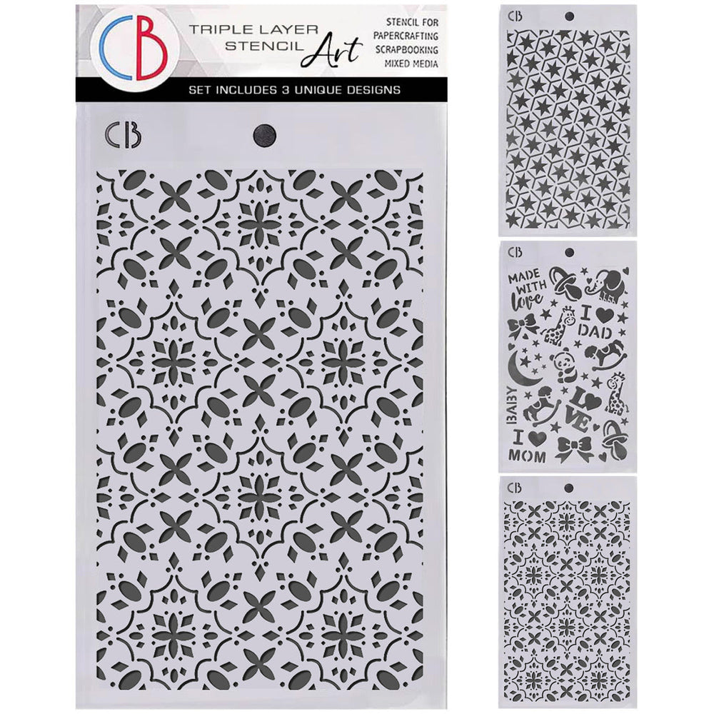 Pochoir Magasin de jouets 12,7 x 20,3 cm – Lot de trois couches (3 motifs uniques)