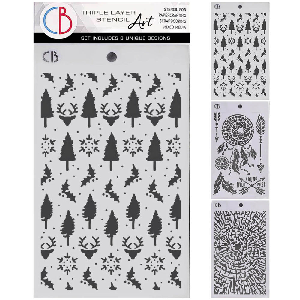 Pochoirs Forest Tales 12,7 x 20,3 cm – Lot de trois couches (3 motifs uniques)