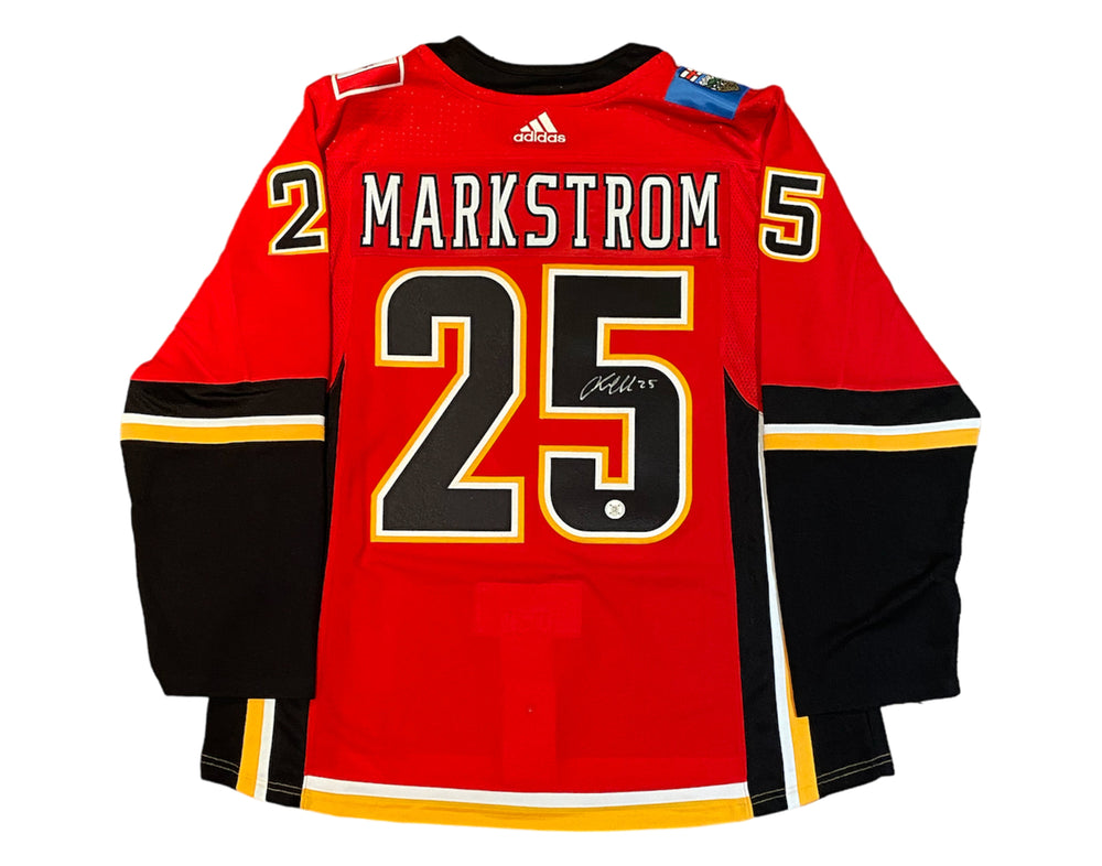 Maillot Adidas Rouge Domicile des Flames de Calgary Autographié par Jacob Markstrom