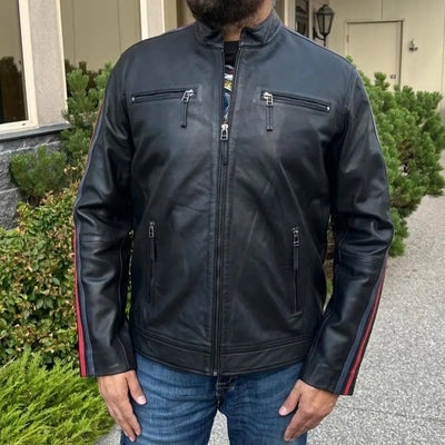 Blouson en cuir d'agneau pour homme avec rayures