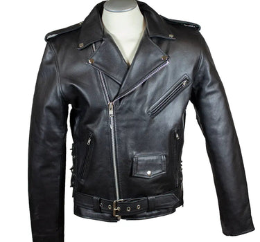 Men's Tall Classic Side Lace Leather Motorcycle Jacket