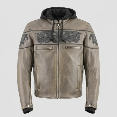 Milwaukee Leather Men's Crossover Scooter Jacket w/ Reflective Skulls & Full Sleeve Removable Hoodie