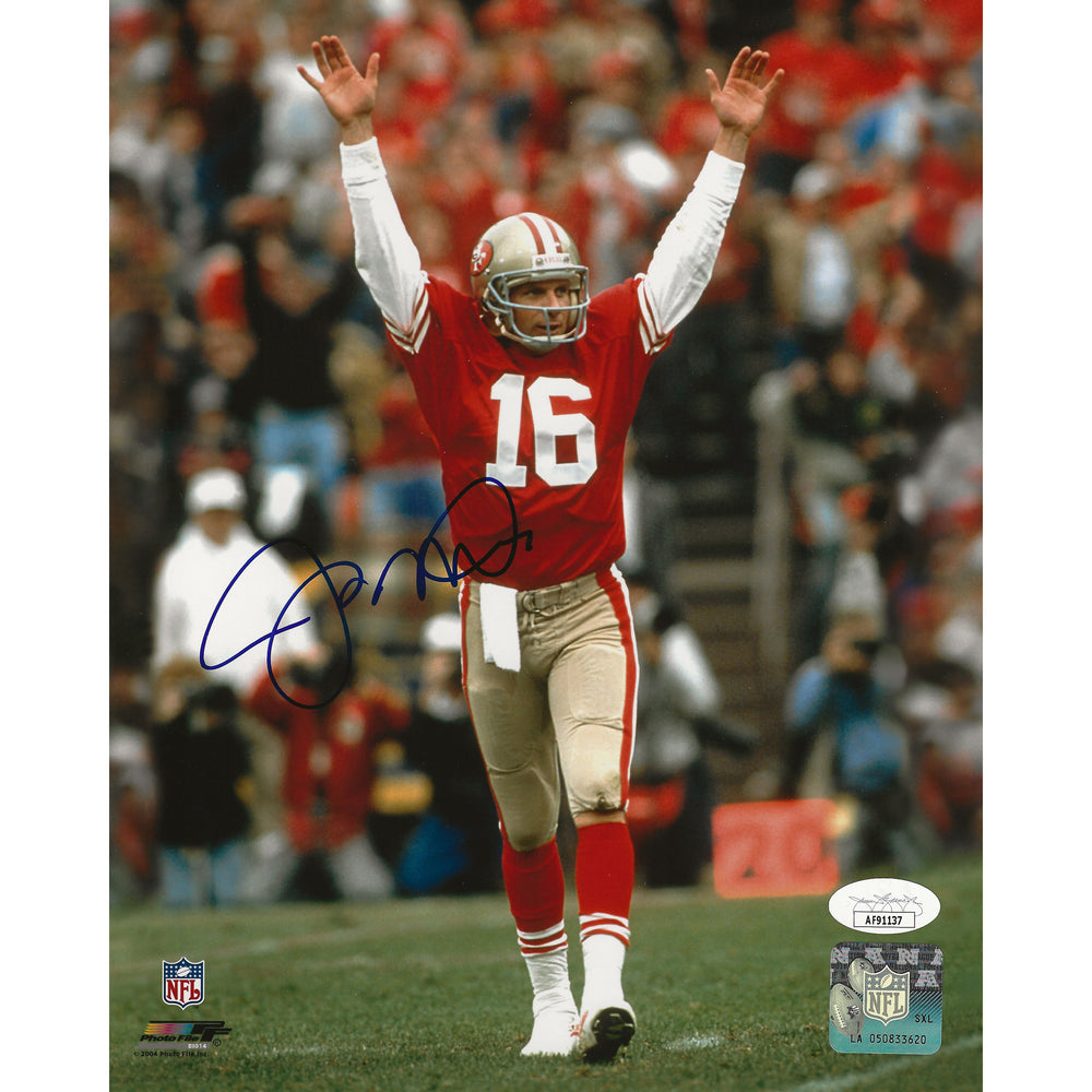 Joe Montana Photo 8x10 dédicacée San Francisco 49ers Bras Levés