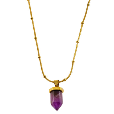 NAZINGA : Pendentif en agate dentelle ancré sur un collier à chaîne texturé peau de serpent perlée