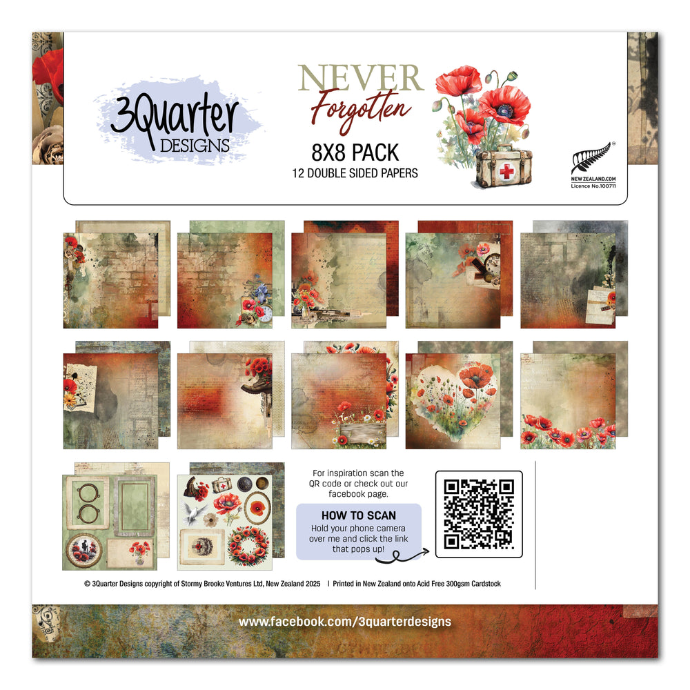 Pack de papiers 20x20 cm 3Quarter Designs Never Forgotten