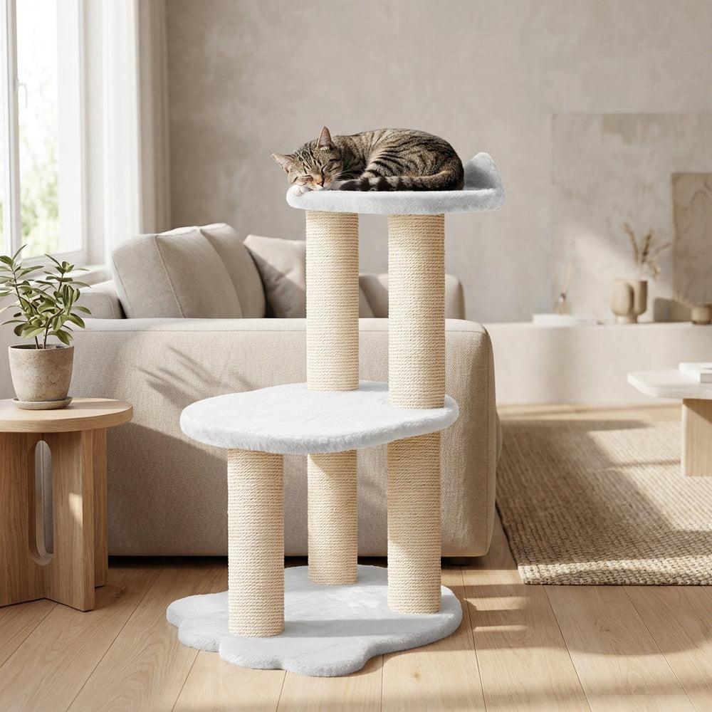Relaxation - 2-Level Cat Tree - White Faux Fur — Noba Animal Co.