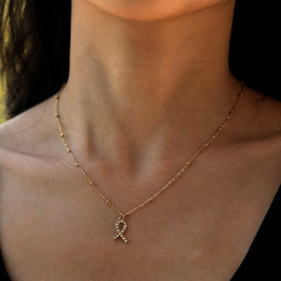 Gourmette : Pendentif Lutte contre le Cancer avec Ruban Pavé de Zirconia en Or