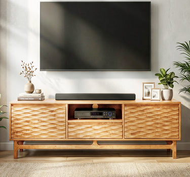 Acacia Elara Solid Wood TV Stand with Storage and Cable Management for TVs up to 80"