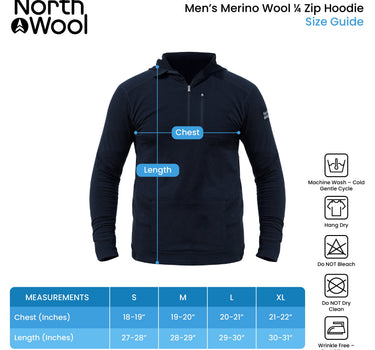 NorthWool Men's Merino Wool 1/4 Zip Midlayer Hoodie with Pouch and Pocket 260 GSM