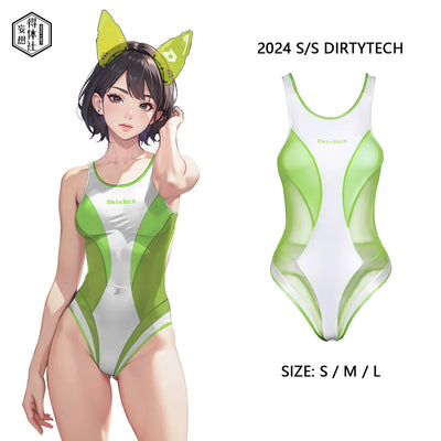 Maillot de bain une pièce style anime, sexy, de course, avec double couleur et maille transparente