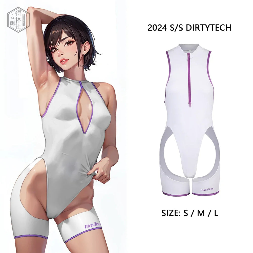 Maillot de bain une pièce sexy style anime, combinaison de natation de course en spandex avec fermeture éclair sur le devant