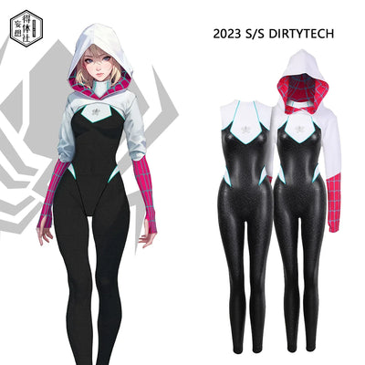 Combinaison moulante en Spandex et similicuir PU pour femme, costume d'Halloween Cosplay avec veste