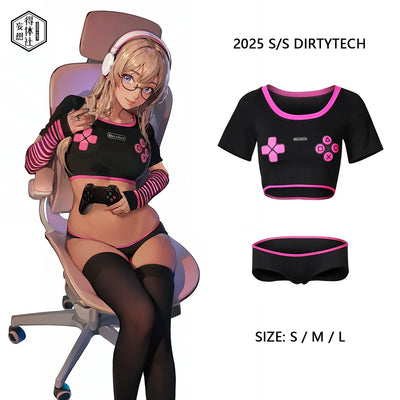 Anime eSports Gaming Style Crop Top with Low Rise Shorts Cosplay Costume Set