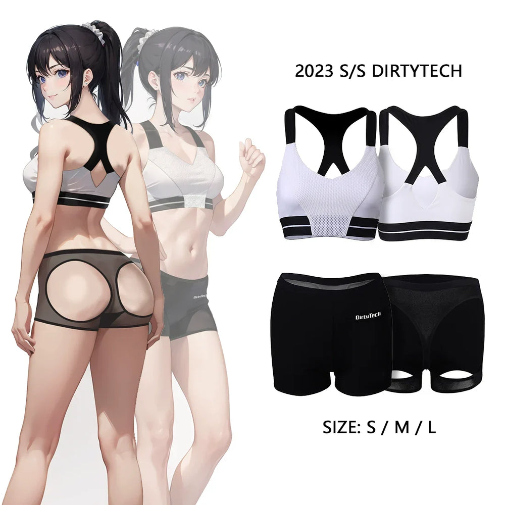 Ensemble court de gymnastique style anime 2 pièces : haut sport à découpes sexy et short