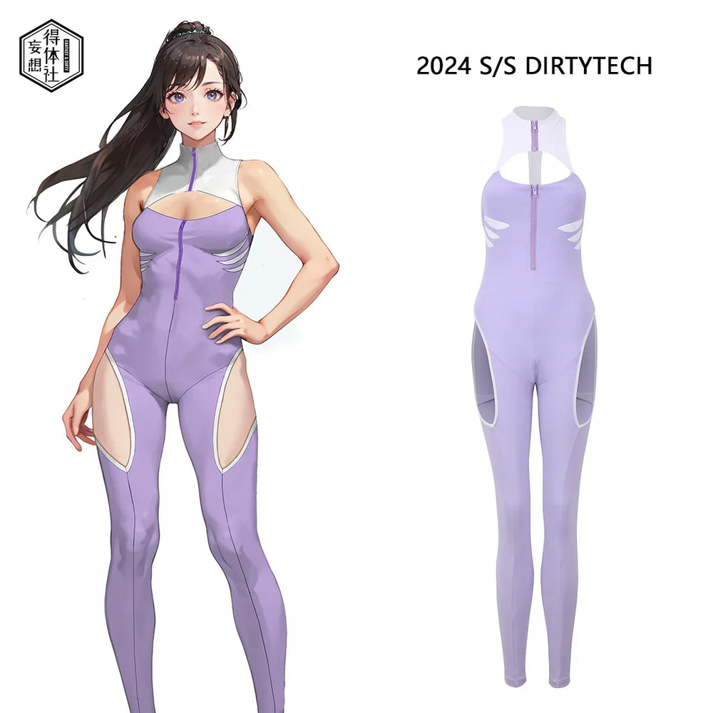 Anime Style The Purple Shark Jumpsuit Yoga Pants Full Body Sexy Fitness Activewear
