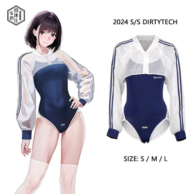 Combinaison Une Pièce Style Anime en Spandex Bleu avec Veste Courte Transparente et Bas</h2>