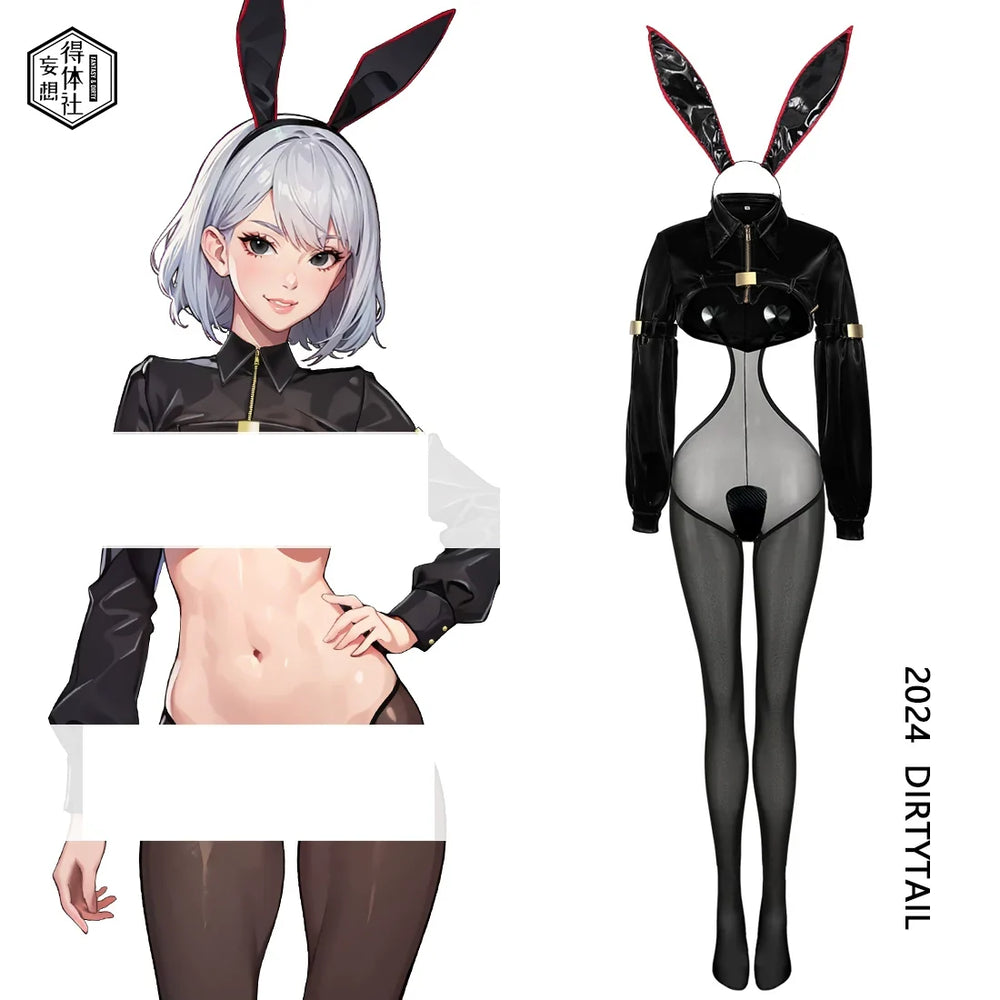 Ensemble de lingerie sexy et mignon de Bunny Girl : veste en PU, bas transparents, cosplay