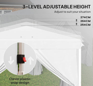 Outsunny 10' x 10' Pop-Up Canopy Tent with Sidewalls, Height-Adjustable, Carry Bag Included, for Outdoor, Garden, Patio, White