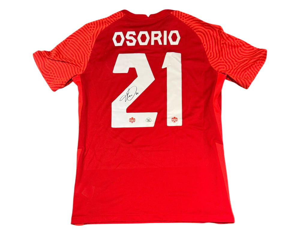 Maillot rouge Nike réplique de l'équipe nationale masculine du Canada, autographié par Jonathan Osorio