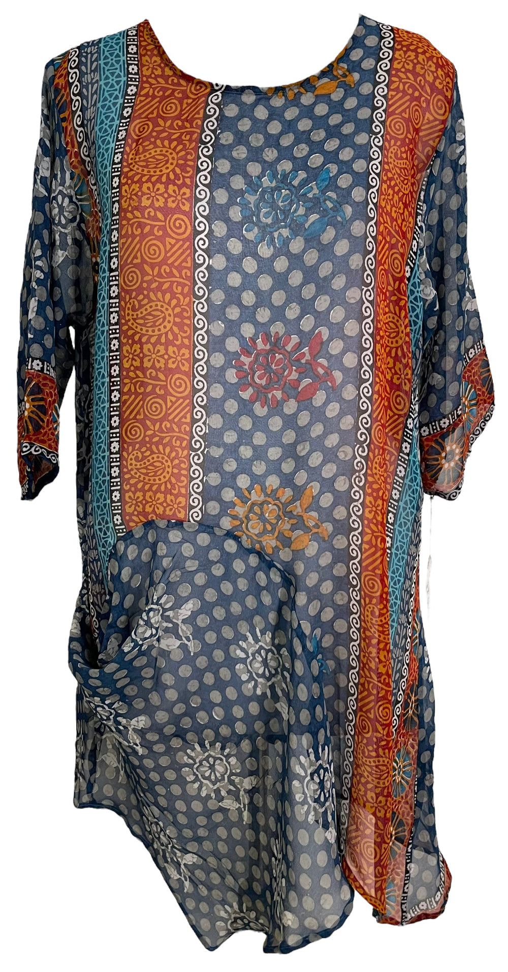 PRG6026 Robe tunique Avatar en pure soie sheer avec poche intégrée