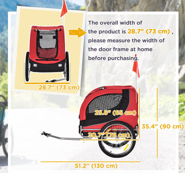 Aosom Dog Bike Trailer Foldable Pet Cart Bicycle Wagon Cargo Carrier Attachment for Travel with Safety Anchor Red